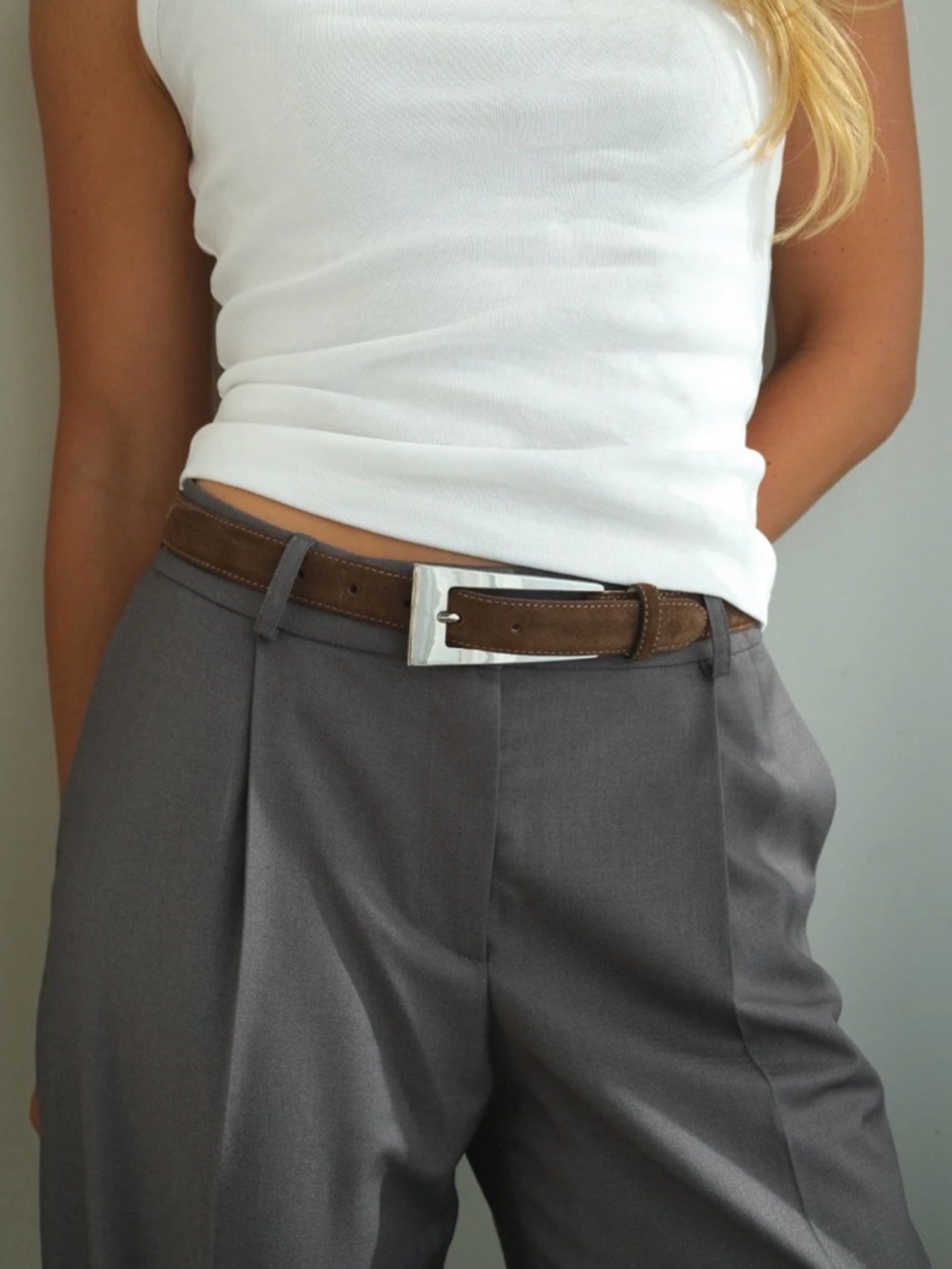 AUREUM No 10 Brown Suede Belt with Silver Buckle - Picture 2 of 5